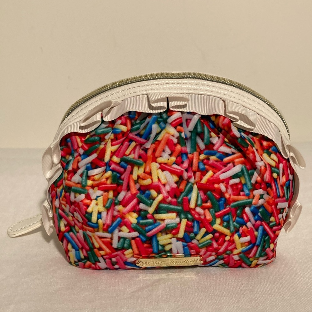 Betsey Johnson Rainbow Sprinkles Half Round Cosmetic Bag